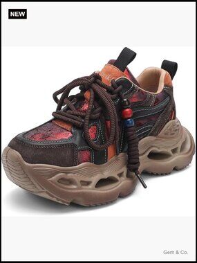 Lace-Up Slip-Resistant Platform Sneakers Chunky Dad Shoes Casual Walking Shoes